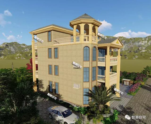 帶露臺涼亭的四層農村自建房戶型方案圖，小亭子很漂亮