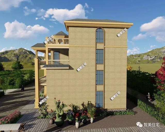 帶露臺涼亭的四層農村自建房戶型方案圖，小亭子很漂亮