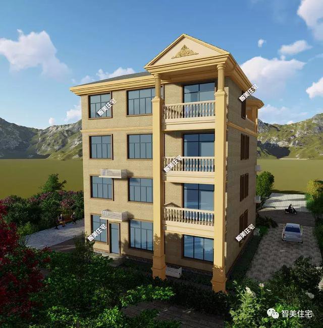 帶露臺涼亭的四層農村自建房戶型方案圖，小亭子很漂亮