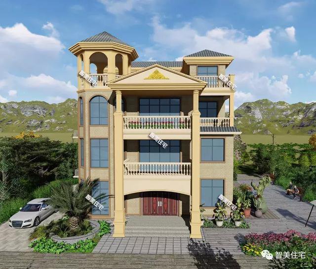 帶露臺涼亭的四層農村自建房戶型方案圖，小亭子很漂亮