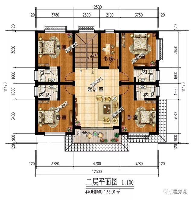 120多平方兩層半仿古住宅方案戶型圖，成功人士喜歡的風格