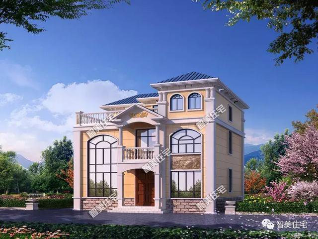 寬12米旋轉(zhuǎn)樓梯復(fù)式三層洋房戶型方案圖，歐式風(fēng)格