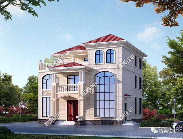 寬12米旋轉(zhuǎn)樓梯復(fù)式三層洋房戶型方案圖，歐式風(fēng)格