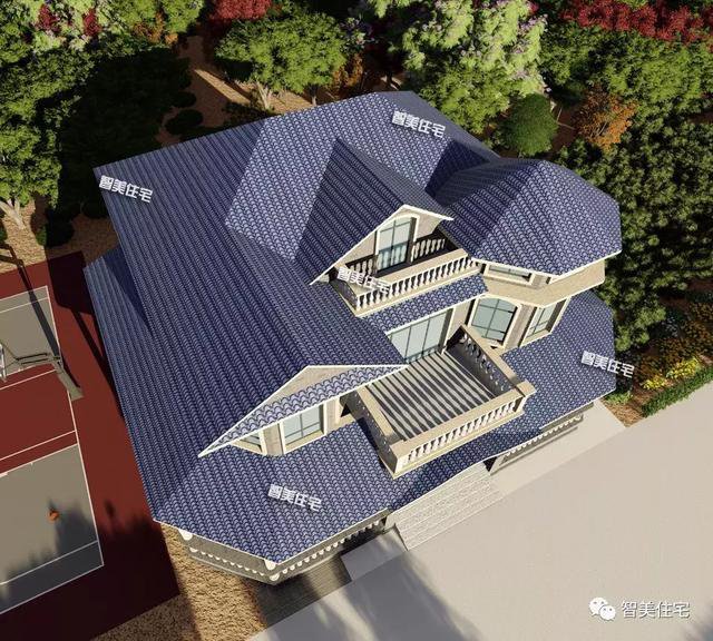 16.9×13.8米農(nóng)村二層半住宅戶型方案圖，純歐式風格