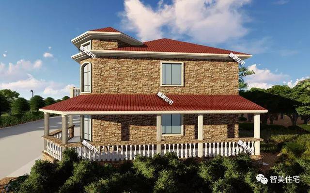 16.9×13.8米農(nóng)村二層半住宅戶型方案圖，純歐式風格