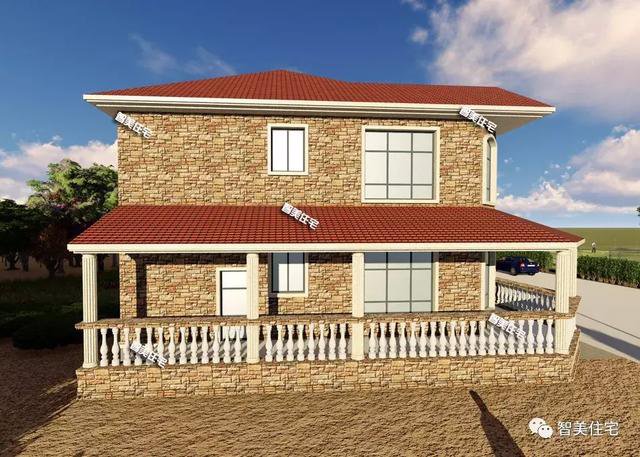 16.9×13.8米農(nóng)村二層半住宅戶型方案圖，純歐式風格