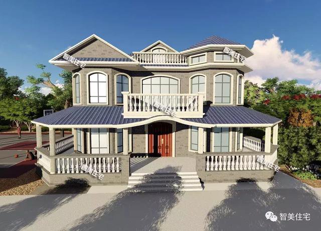 16.9×13.8米農(nóng)村二層半住宅戶型方案圖，純歐式風格