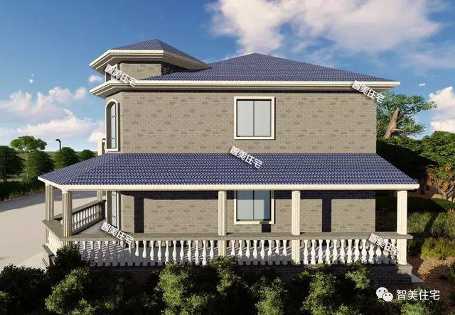 16.9×13.8米農(nóng)村二層半住宅戶型方案圖，純歐式風格