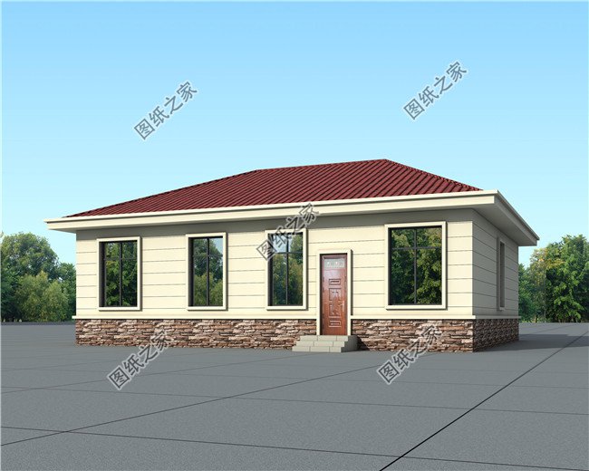 農(nóng)村15萬元一層自建別墅設(shè)計圖，外觀簡潔，戶型方正