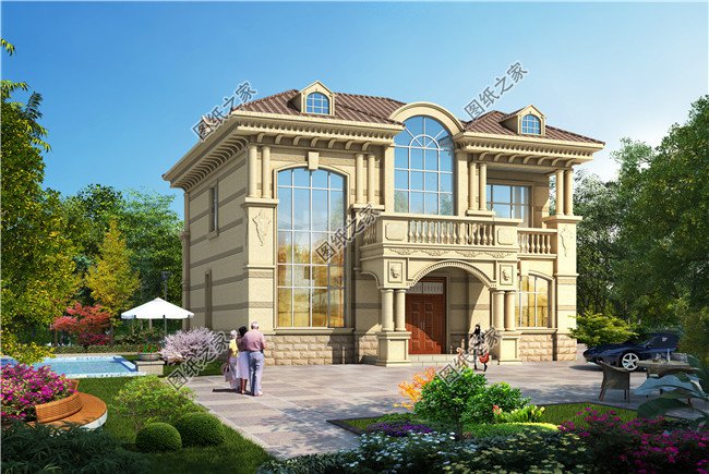 130平方米歐式實用農(nóng)村二層別墅CAD圖紙帶外觀圖12X13米