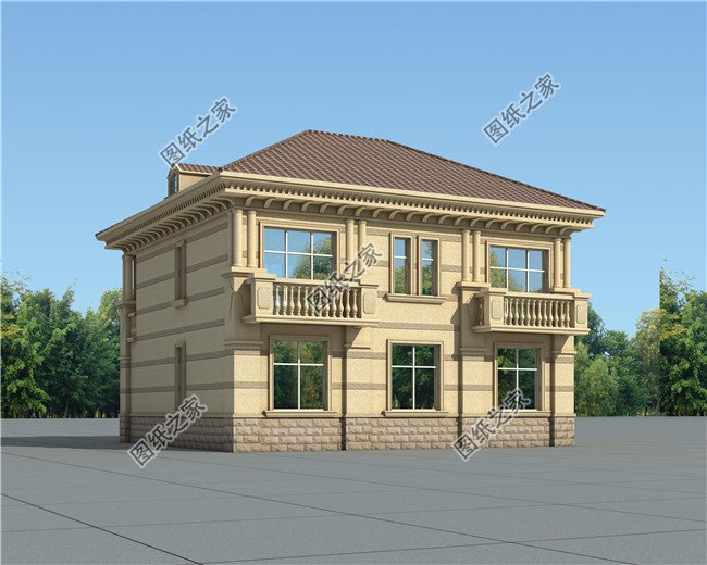 130平方米歐式實用農(nóng)村二層別墅CAD圖紙帶外觀圖12X13米