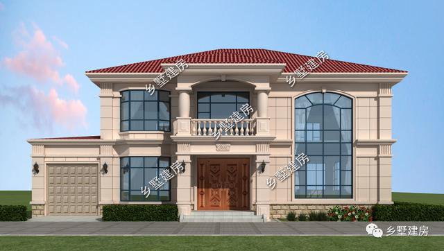 14×13米的二層小洋樓戶型方案圖，復(fù)式中空客廳