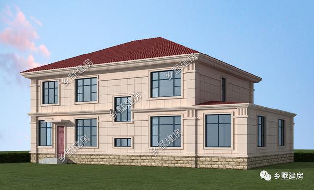 14×13米的二層小洋樓戶型方案圖，復(fù)式中空客廳