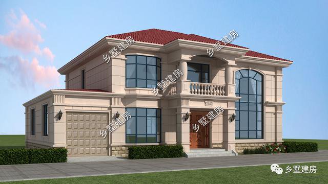 14×13米的二層小洋樓戶型方案圖，復(fù)式中空客廳