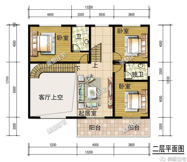 13.2×12.1米三層簡(jiǎn)歐別墅方案平面圖，戶型端正