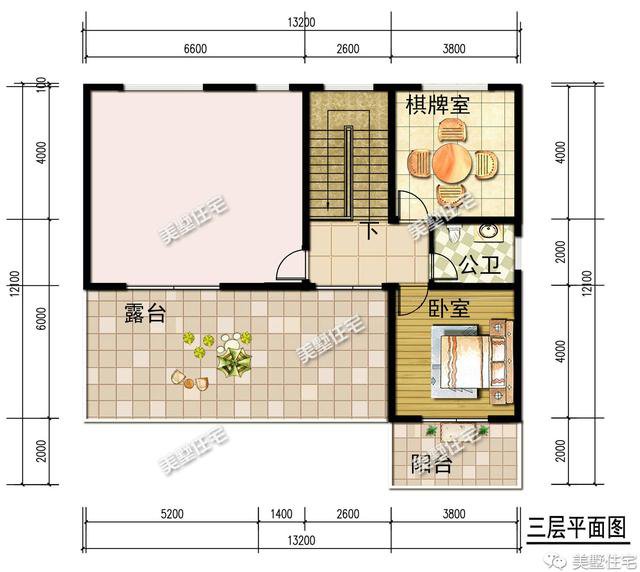 13.2×12.1米三層簡(jiǎn)歐別墅方案平面圖，戶型端正