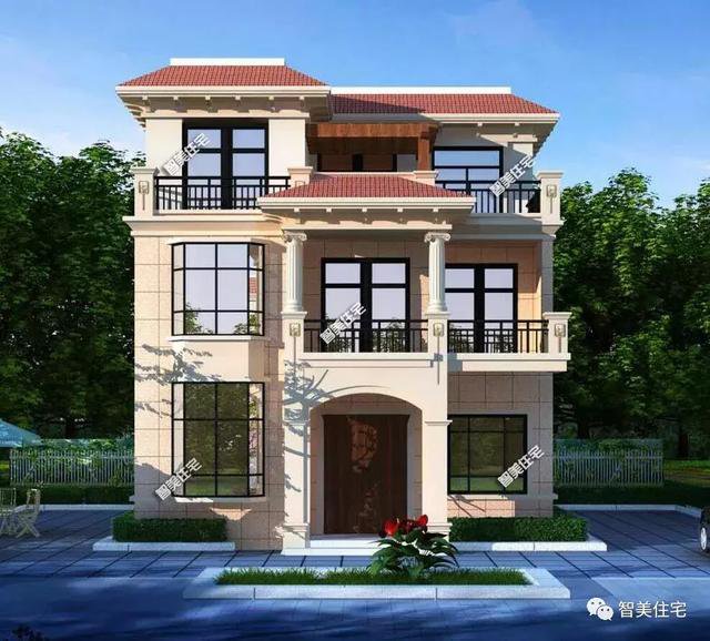 2棟開間9米的農(nóng)村自建房子戶型圖，一個(gè)坡屋頂，一個(gè)平屋頂