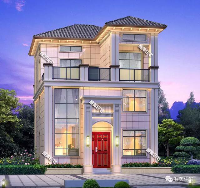 2棟開間9米的農(nóng)村自建房子戶型圖，一個(gè)坡屋頂，一個(gè)平屋頂