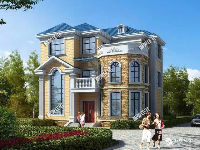 開間12米的三層農(nóng)村房屋圖片及戶型圖，一款是歐式豪華型