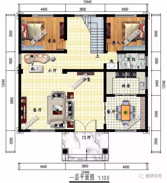 開間12米的三層農(nóng)村房屋圖片及戶型圖，一款是歐式豪華型