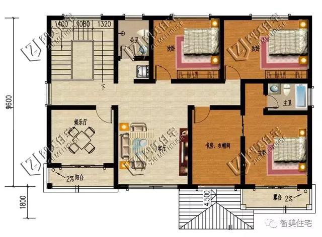 北方地區(qū)的兩套二層住宅樓戶型圖，4、5間的方案
