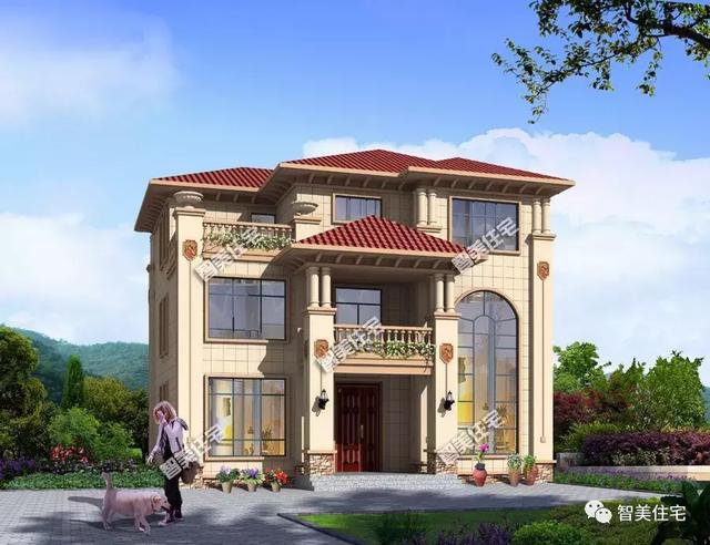 面寬13米左右的農(nóng)村自建房方案戶型圖，歐式風格外觀