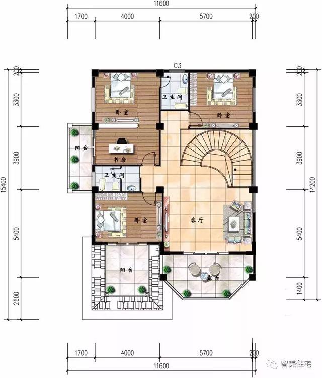 面寬13米左右的農(nóng)村自建房方案戶型圖，歐式風格外觀