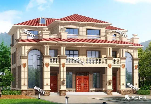 18×13.8米雙拼別墅戶型方案圖，客廳挑空共用堂屋