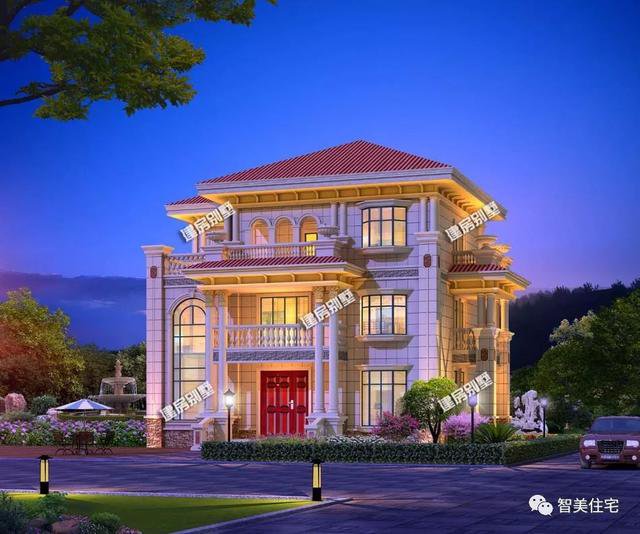 2棟比較豪的三層歐式農(nóng)村住房戶型方案圖，第二棟還帶地下室