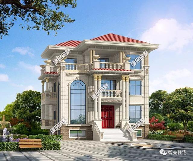 2棟比較豪的三層歐式農(nóng)村住房戶型方案圖，第二棟還帶地下室