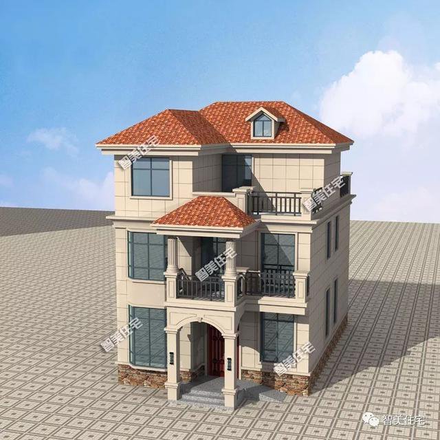 一棟小面寬的三層簡約住房戶型圖，面寬僅8.5米