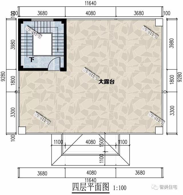11.6×9.2米農(nóng)村自建房戶型圖，平屋頂加大露臺設計