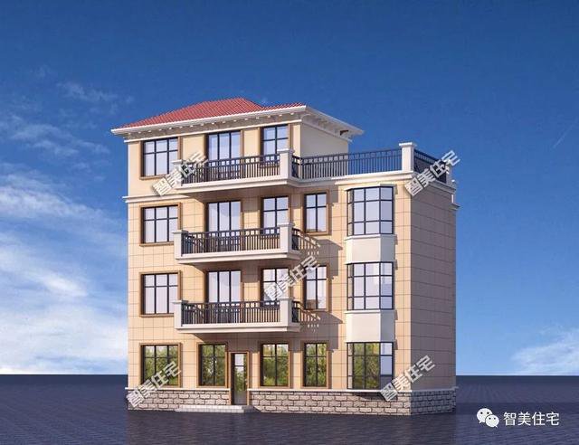 旋轉(zhuǎn)樓梯配中空客廳4層自建樓房設(shè)計圖，實用，大氣