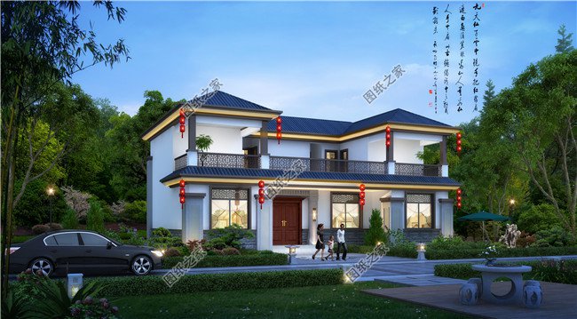 農(nóng)村新款二層中式別墅設(shè)計圖效果圖，帶堂屋設(shè)計