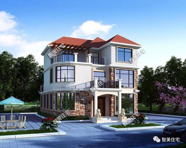 2棟城堡式豪宅別墅設(shè)計(jì)圖，客廳挑空復(fù)式設(shè)計(jì)