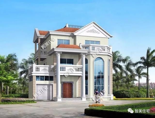 2棟客廳挑空的簡歐式三層自建樓設(shè)計(jì)圖，第二款是爆款