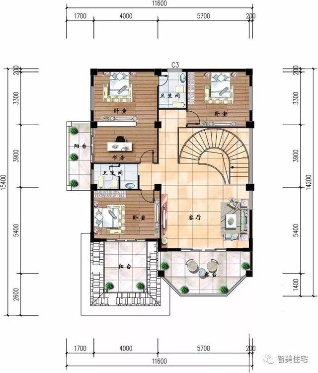 2棟客廳挑空的簡歐式三層自建樓設(shè)計(jì)圖，第二款是爆款