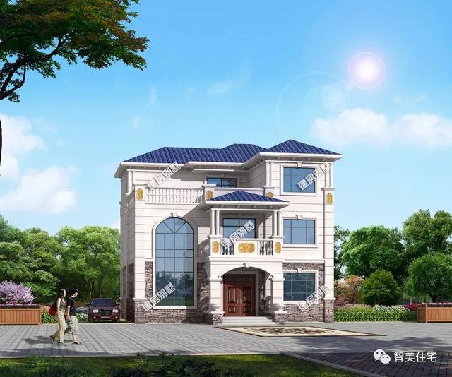 2棟客廳挑空的簡歐式三層自建樓設(shè)計(jì)圖，第二款是爆款