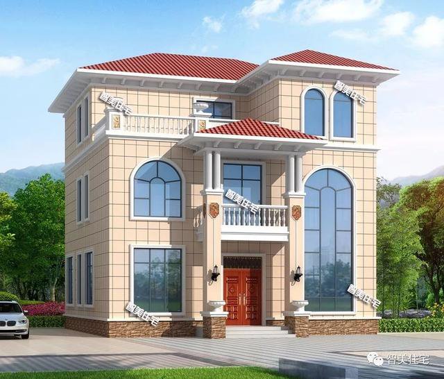 造價38萬配大落地窗簡歐三層樓房戶型方案圖，農(nóng)村自建超值