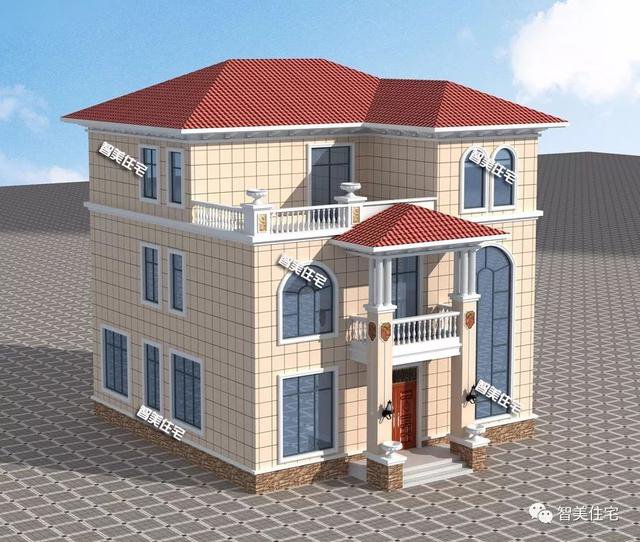 造價38萬配大落地窗簡歐三層樓房戶型方案圖，農(nóng)村自建超值