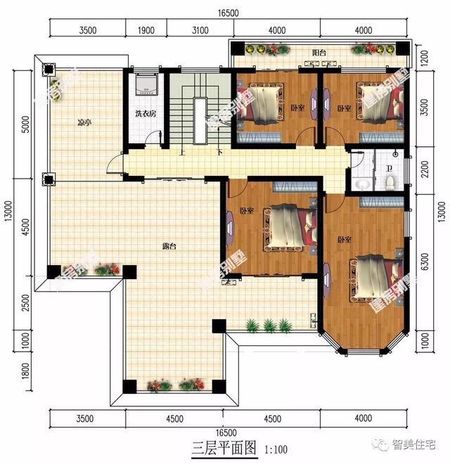 帶車庫4間民宅戶型設(shè)計方案圖，一個二層，一個三層圖紙