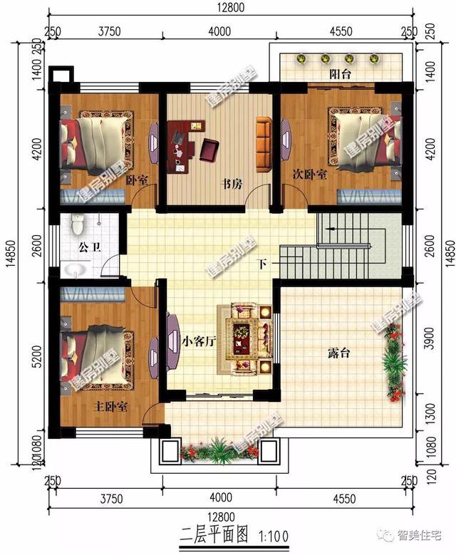 新中式風格兩層別墅設計圖，帶車庫和大露臺，百看不厭