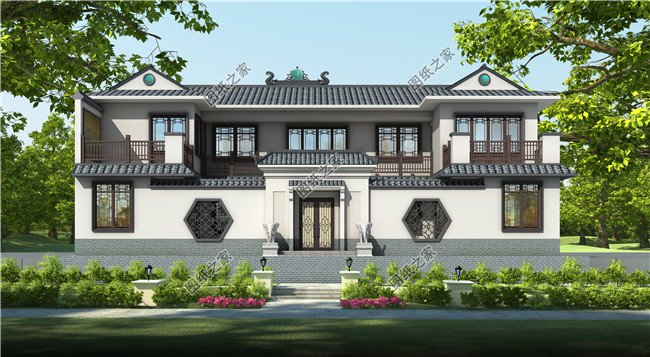 高端二層新中式四合院別墅設(shè)計(jì)圖，含全套CAD施工圖