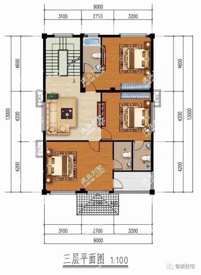 面寬8-9米的農(nóng)村四層自建樓房戶型方案圖，小宅基地首選