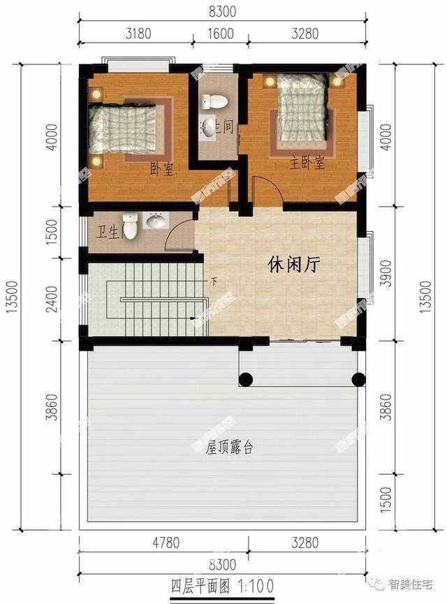 面寬8-9米的農(nóng)村四層自建樓房戶型方案圖，小宅基地首選