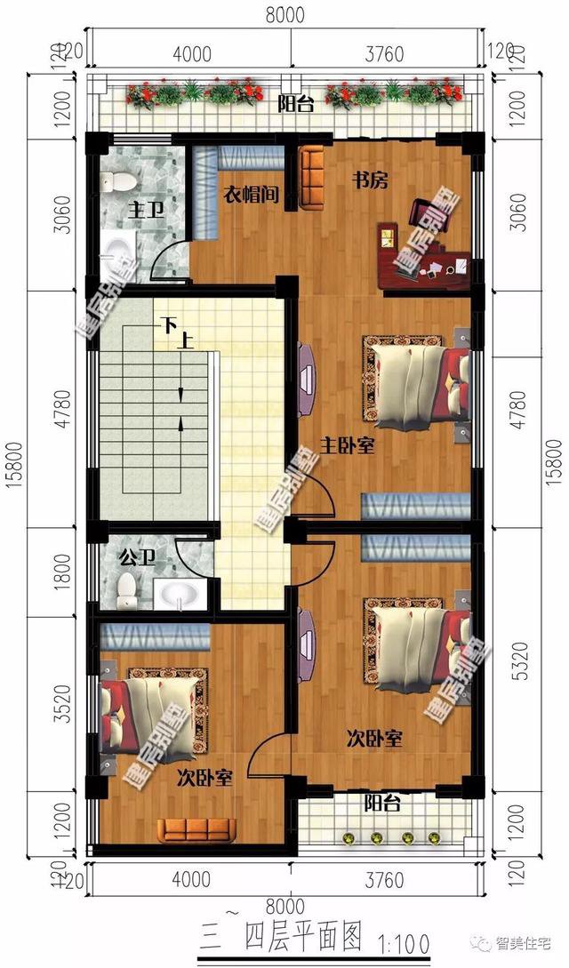 面寬8-9米的農(nóng)村四層自建樓房戶型方案圖，小宅基地首選