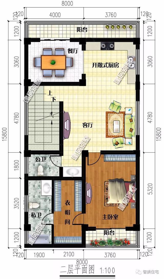 面寬8-9米的農(nóng)村四層自建樓房戶型方案圖，小宅基地首選