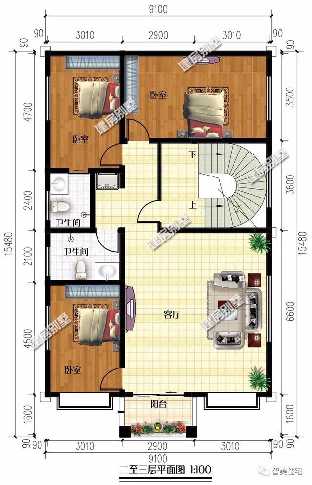 面寬8-9米的農(nóng)村四層自建樓房戶型方案圖，小宅基地首選