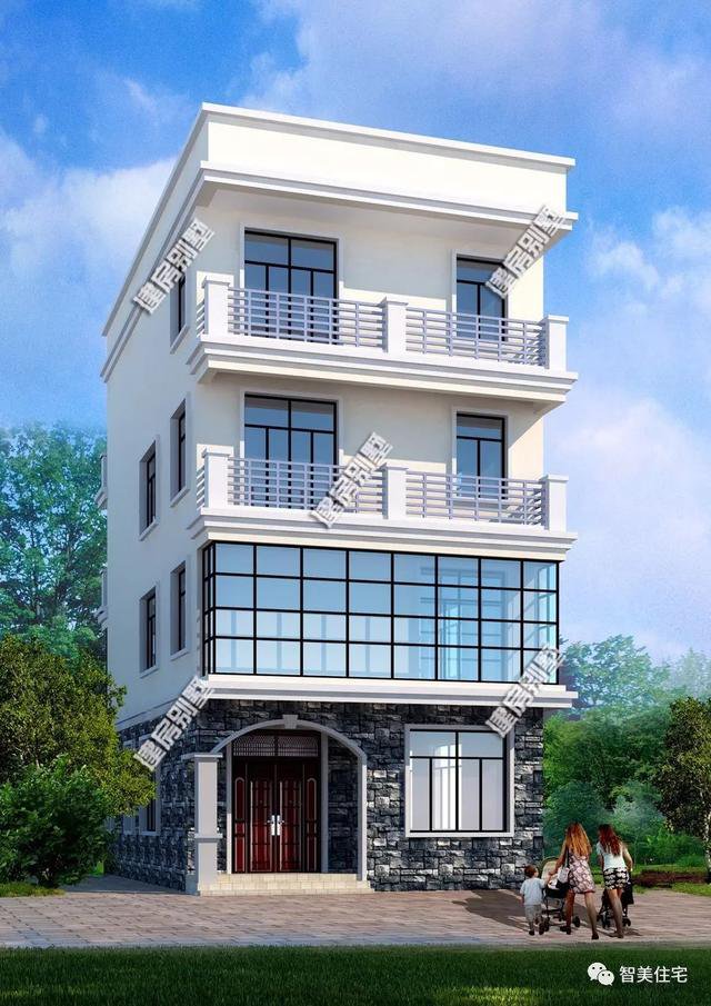 面寬8-9米的農(nóng)村四層自建樓房戶型方案圖，小宅基地首選