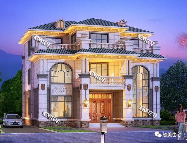 客廳挑空帶堂屋三層歐式自建房圖，湖南、湖北建的多